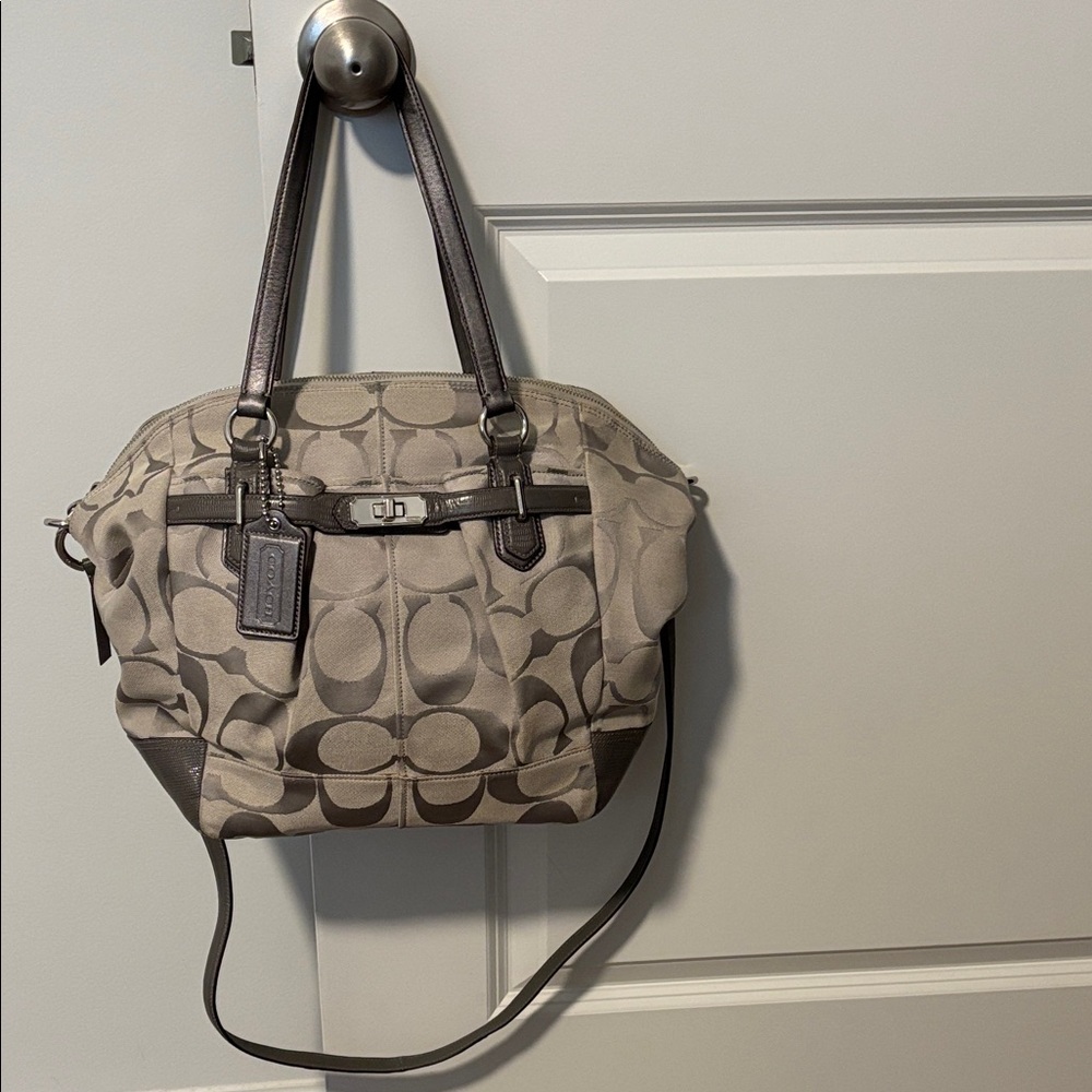Coach Signature Shoulder Bag in Gray and Brown